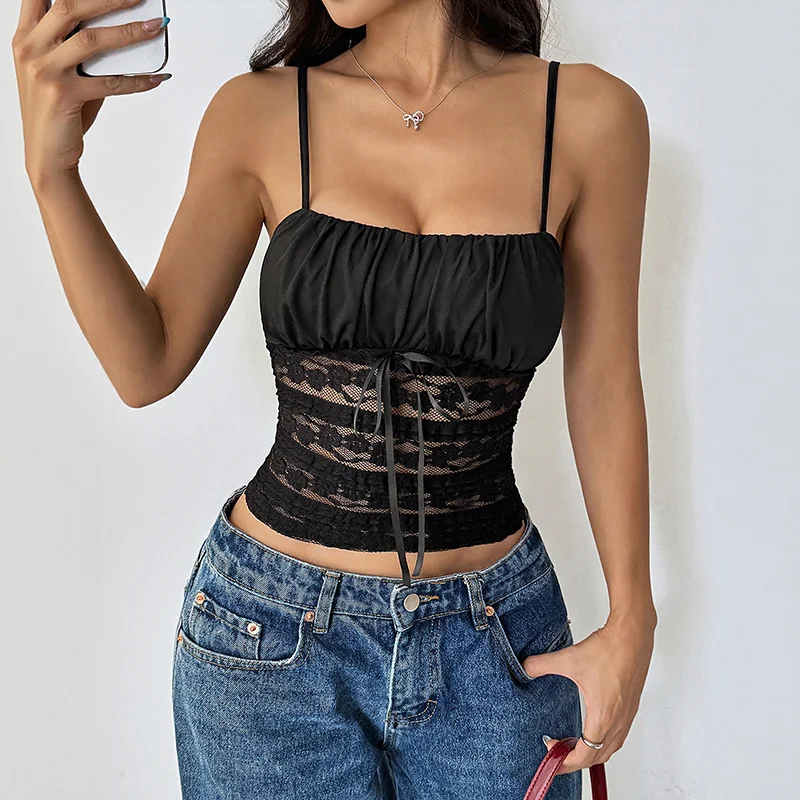 Black Lace Waist Cami Top