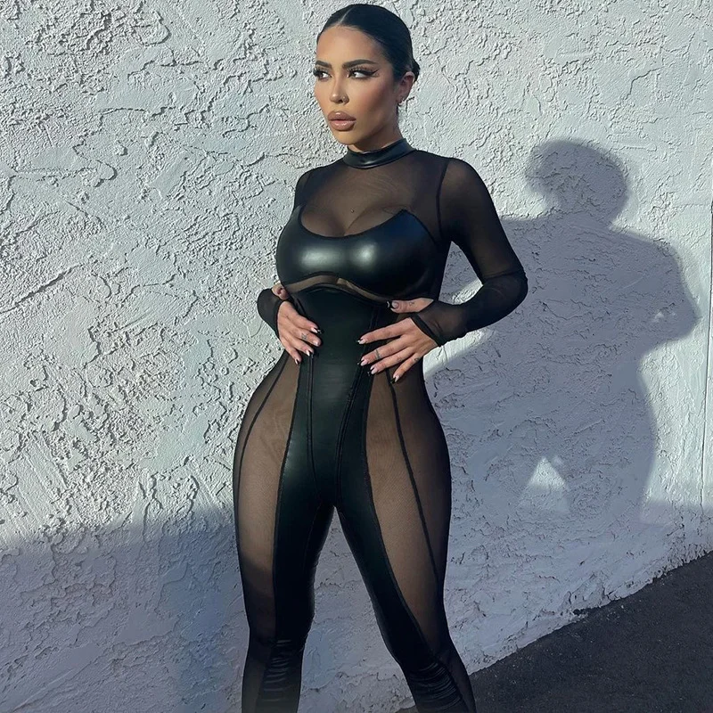 Black Mesh Panel Jumpsuit
