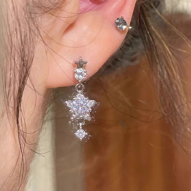 Star Zircon Drop Earrings