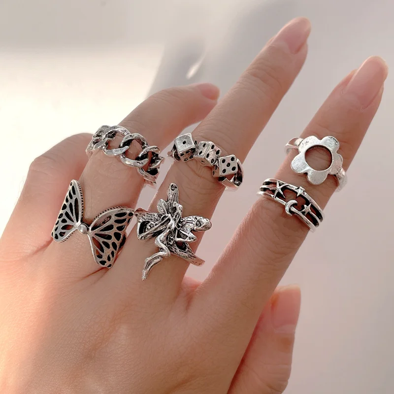 Butterfly Elf Dice Ring Set 6-Piece Knuckle Ring
