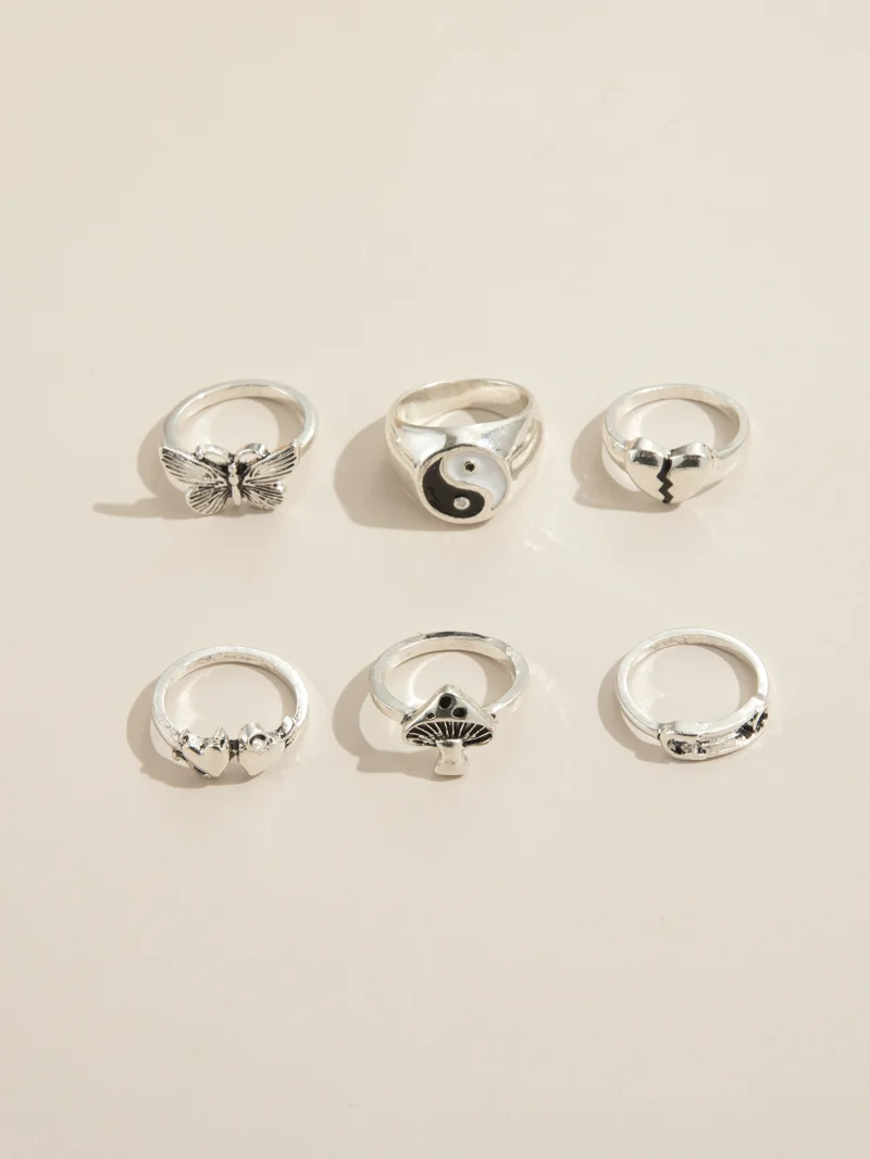 Butterfly Mushroom Yin Yang Bagua Trend Ring Set Of Six
