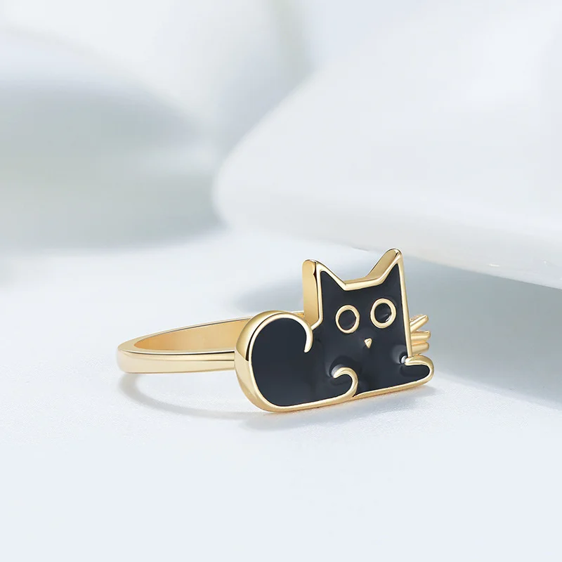 Black Cat Gold-tone Band Ring
