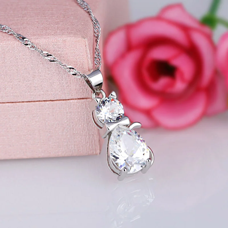 Cat and Amethyst Crystal Pendant Necklace
