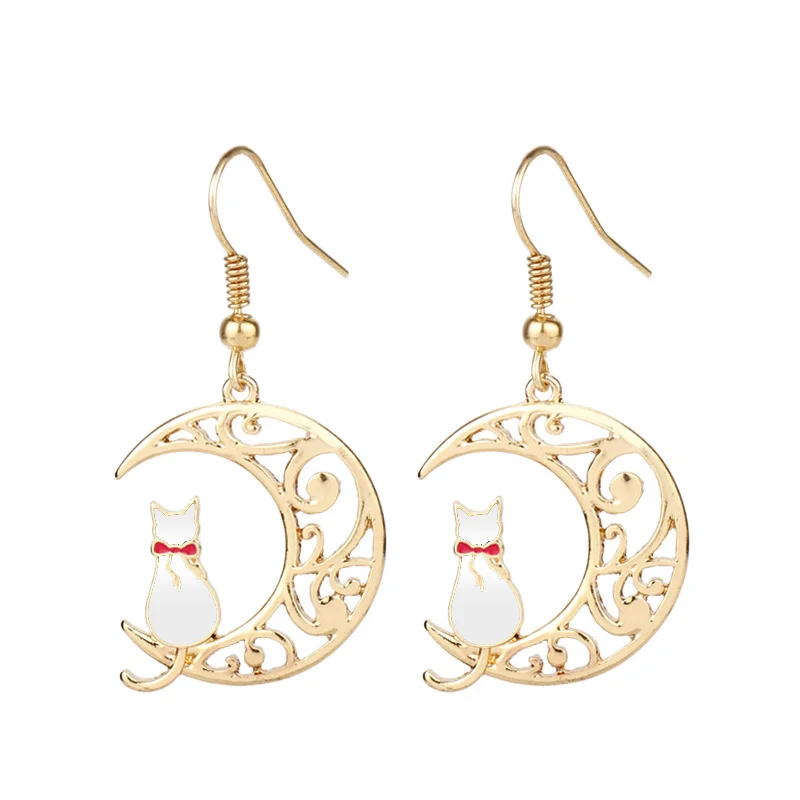 Cat Napping on the Moon Earrings