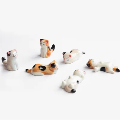 Ceramic Cat Chopstick Rests, Set Of Six