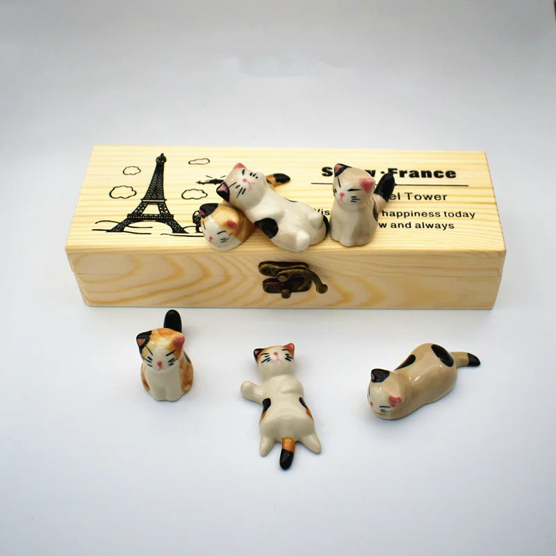 Ceramic Cat Chopstick Rests, Set Of Six