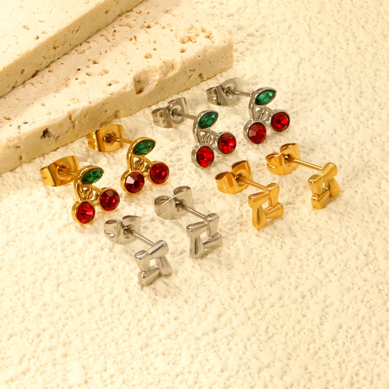 Cherry And Square Stud Earrings