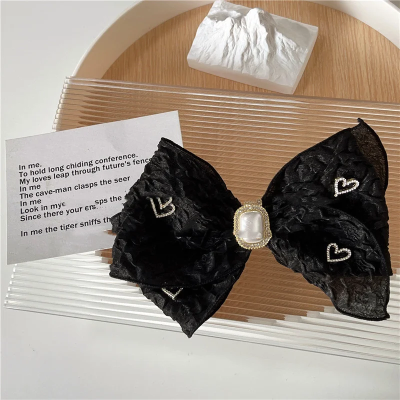 Crinkled Heart Bow Hair Clip