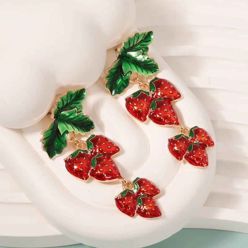 Long Strawberry Drop Earrings