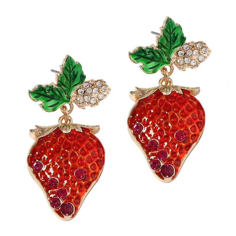 Strawberry Crystal Drop Earrings