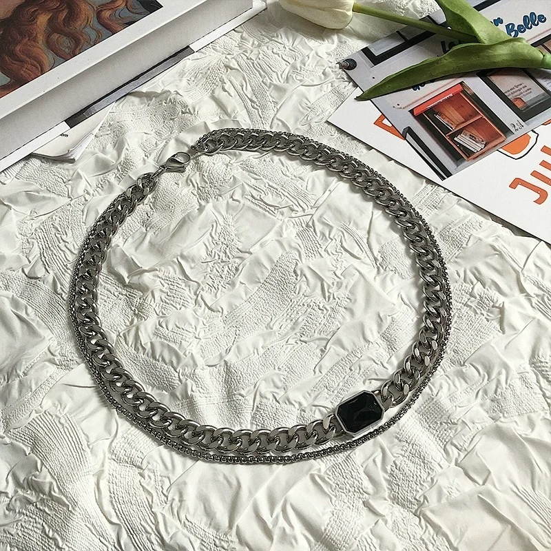 Double Layered Black Gemstone Chain