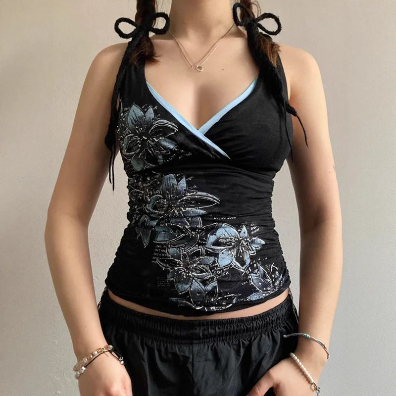 Black Floral Print Cami Top