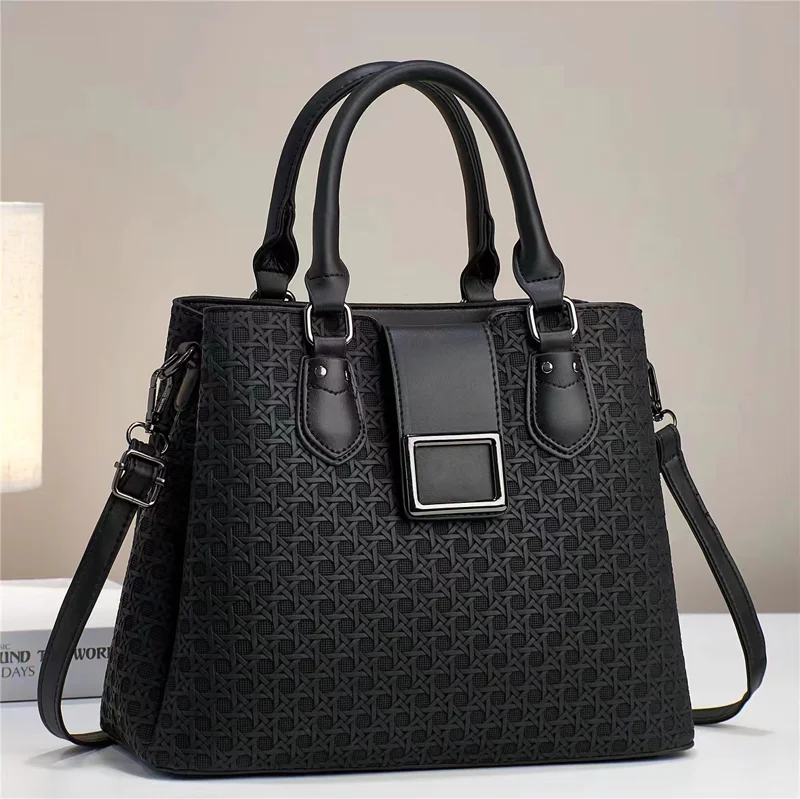 Woven Embossed Buckle Handbag