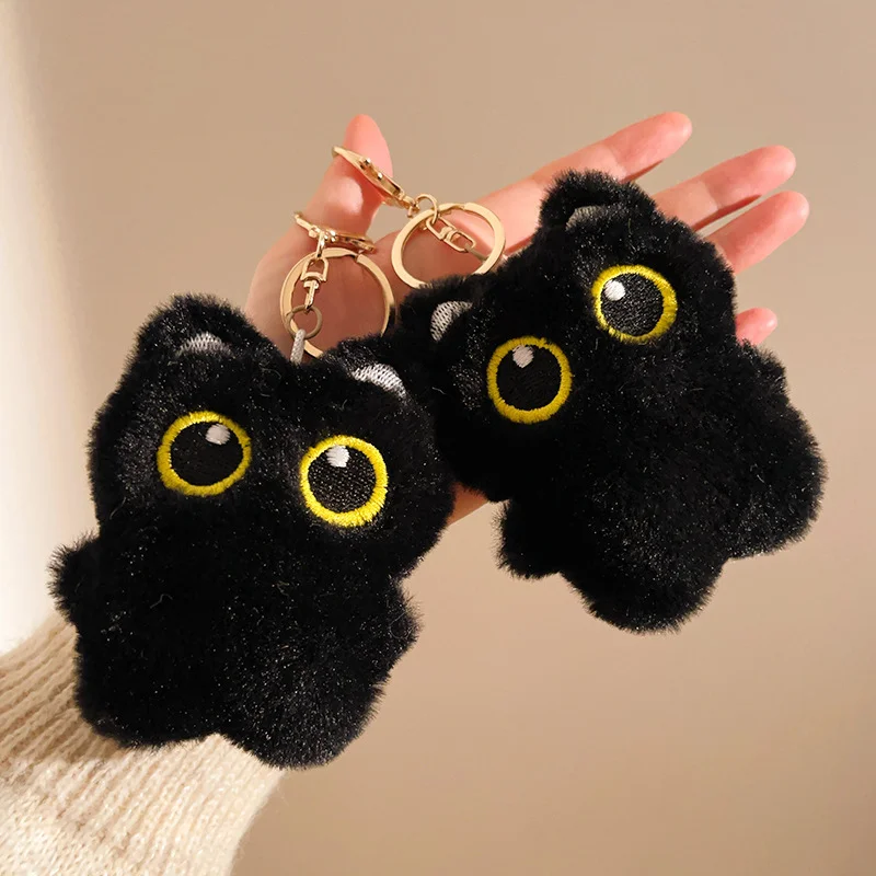 Embroidered Black Cat Keychain Plush