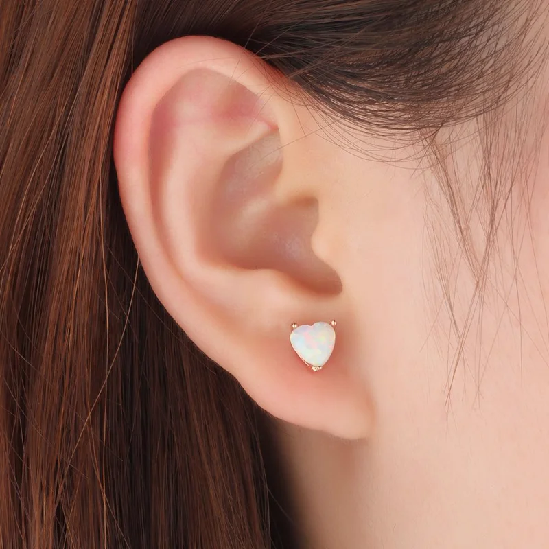 Fire Opal Heart Stud Earrings