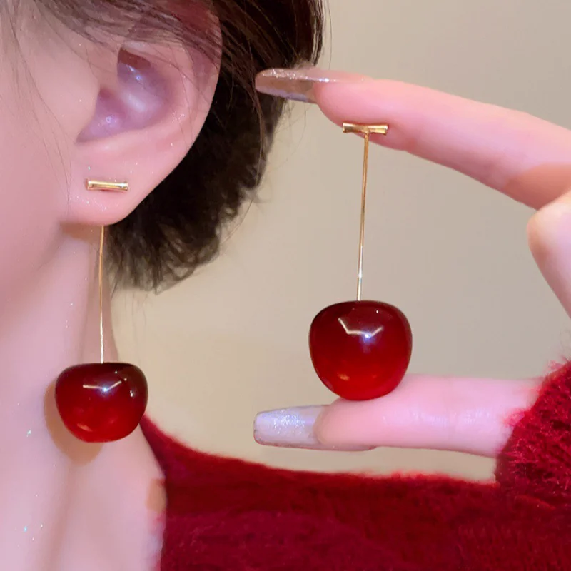 Red Cherry Drop Earrings