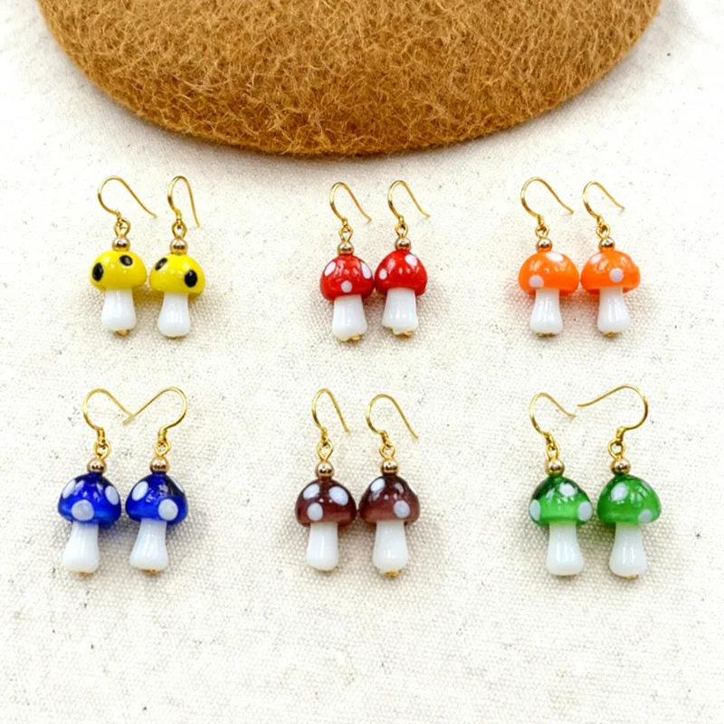 Glass Mushroom Drop Earrings