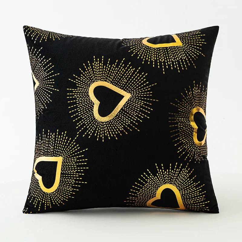 Gold Foil Heart Velvet Cushion Cover
