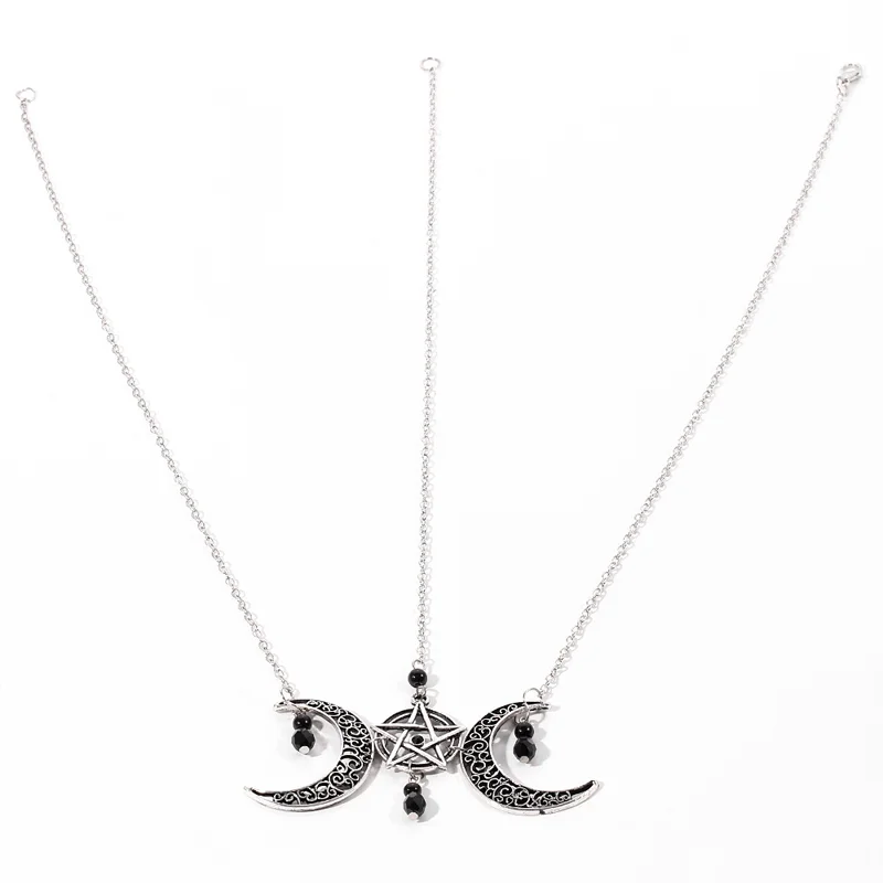 Gothic Pentagram Moon Crystal Necklace