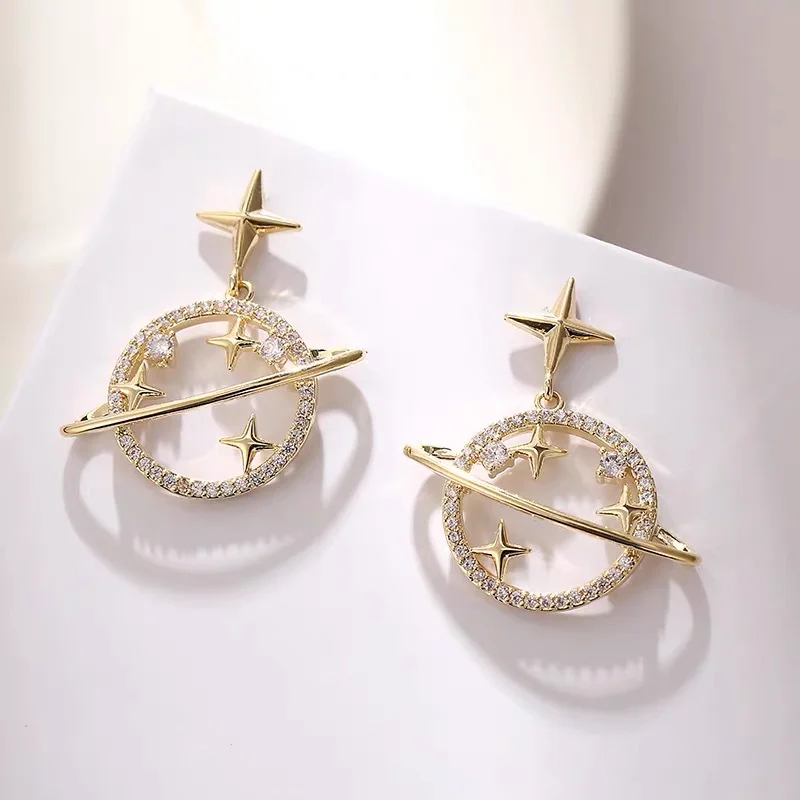 Saturn and Star Drop Earrings