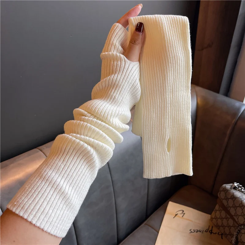 Long Ribbed Knit Arm Warmers