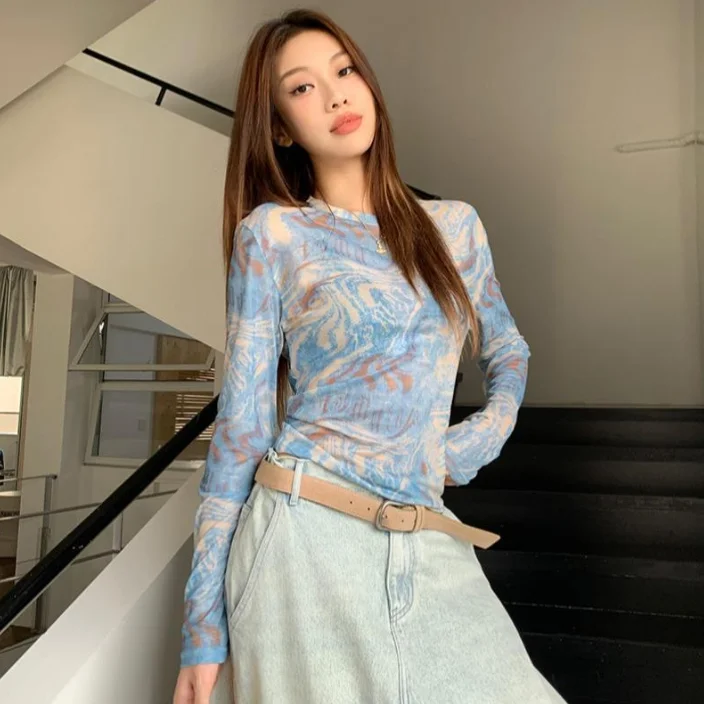 Blue Swirl Mesh Top