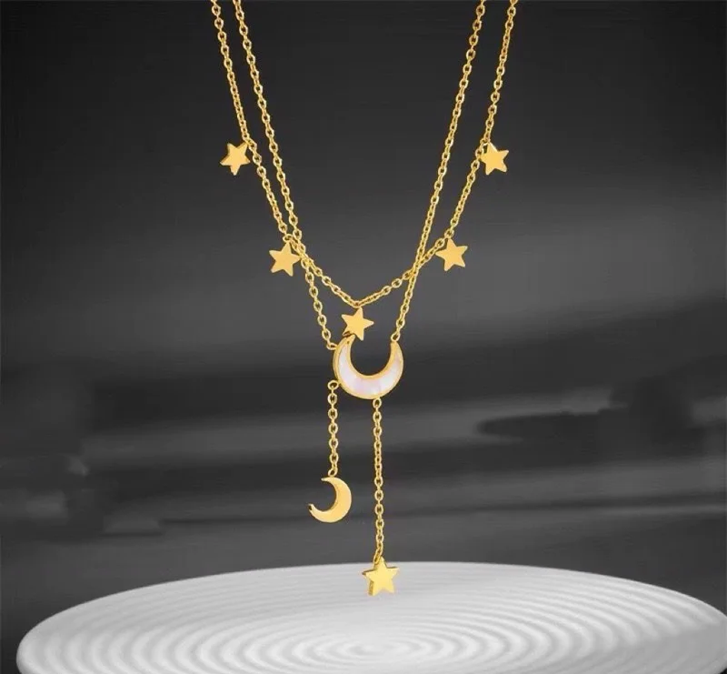 Layered Moon and Stars Necklace