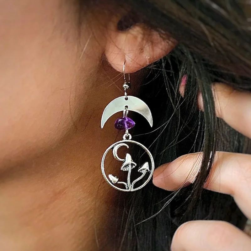 Mushroom Crescent Moon Earrings