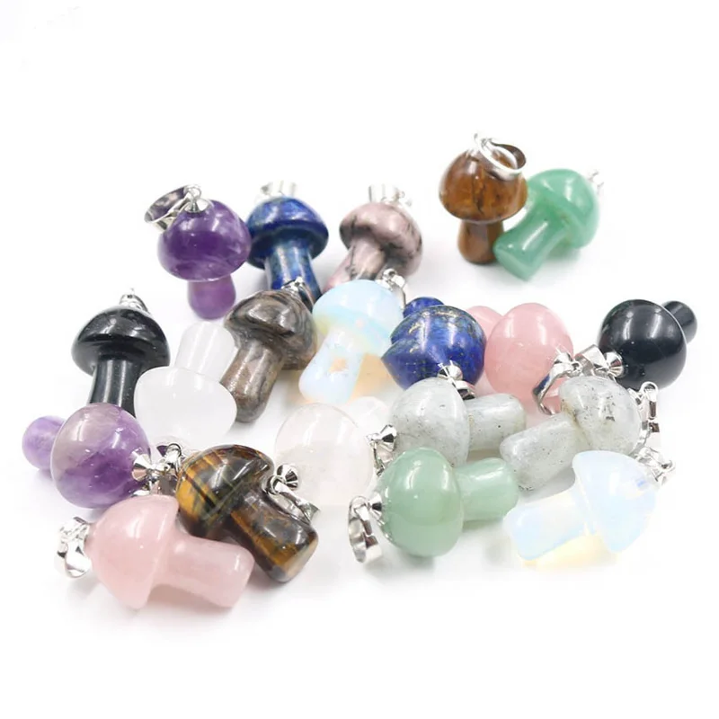 Natural Crystal Mini Mushroom Pendant Necklace