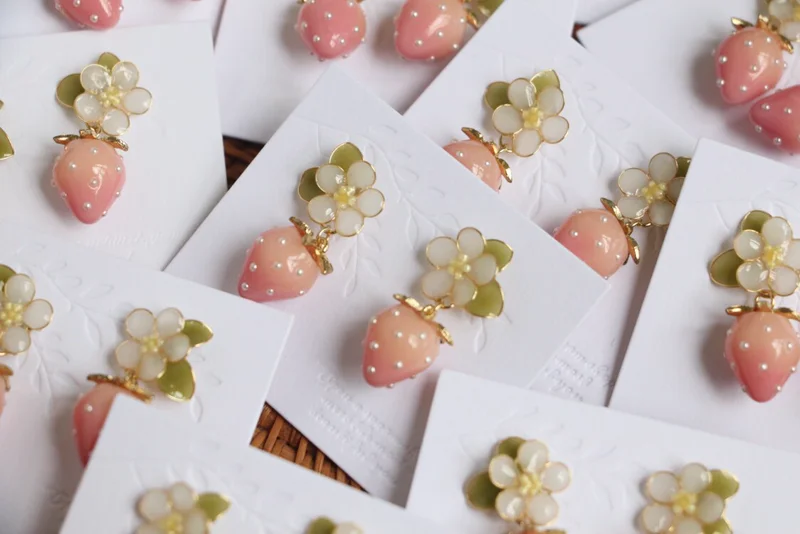 Strawberry And Flower Drop Earrings