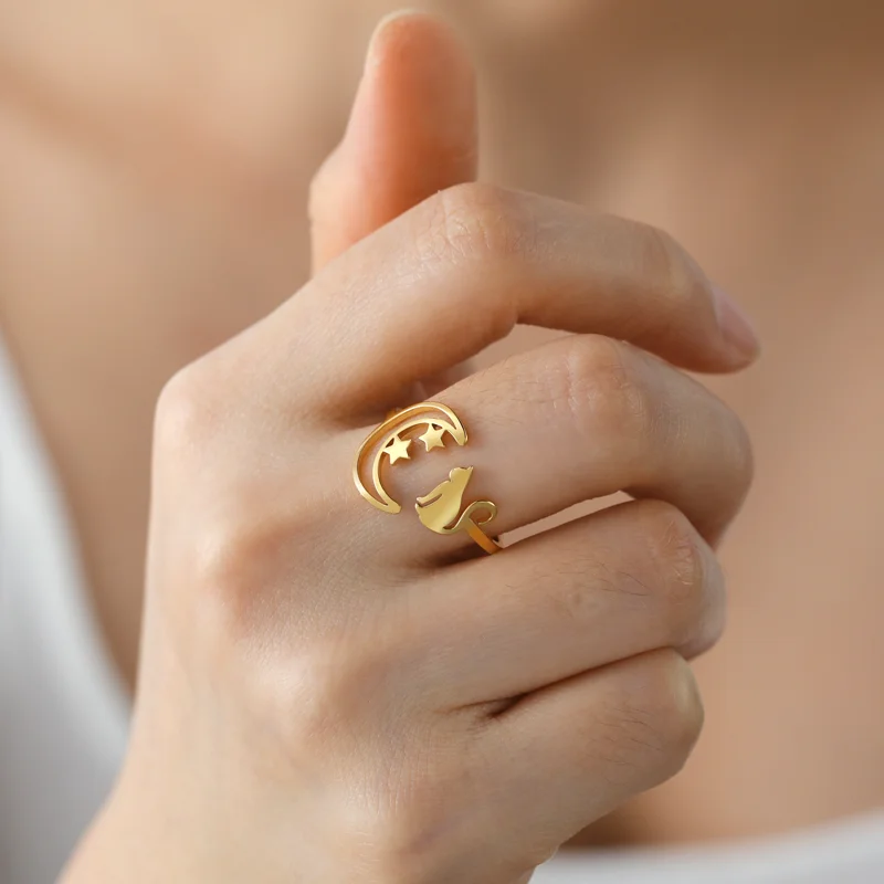 Crescent Moon Cat Ring
