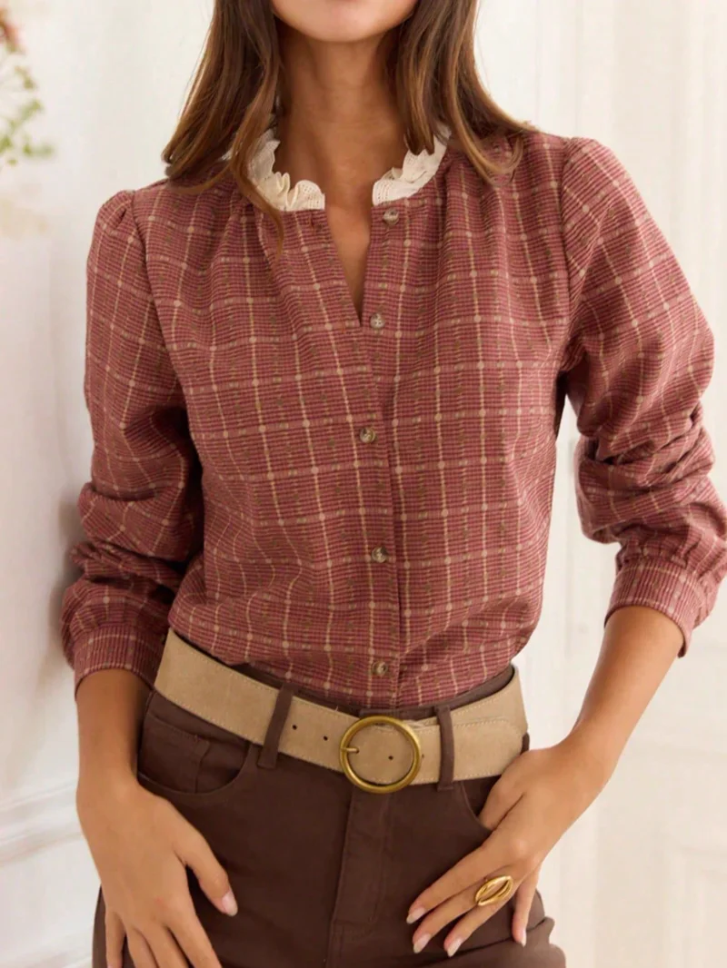 Plaid Ruffle Collar Blouse