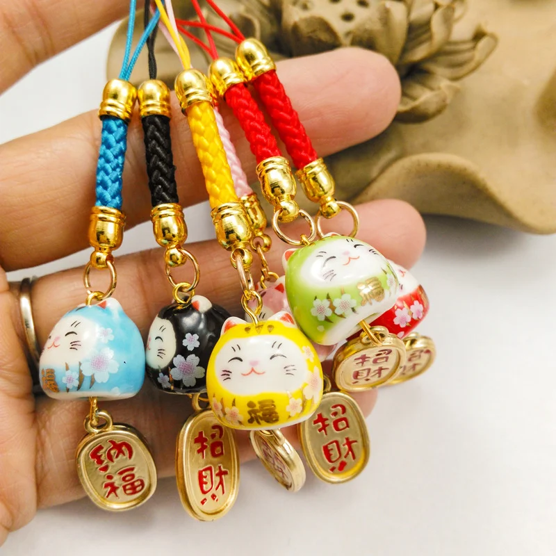Porcelain Lucky Cat Phone Charm Pendant