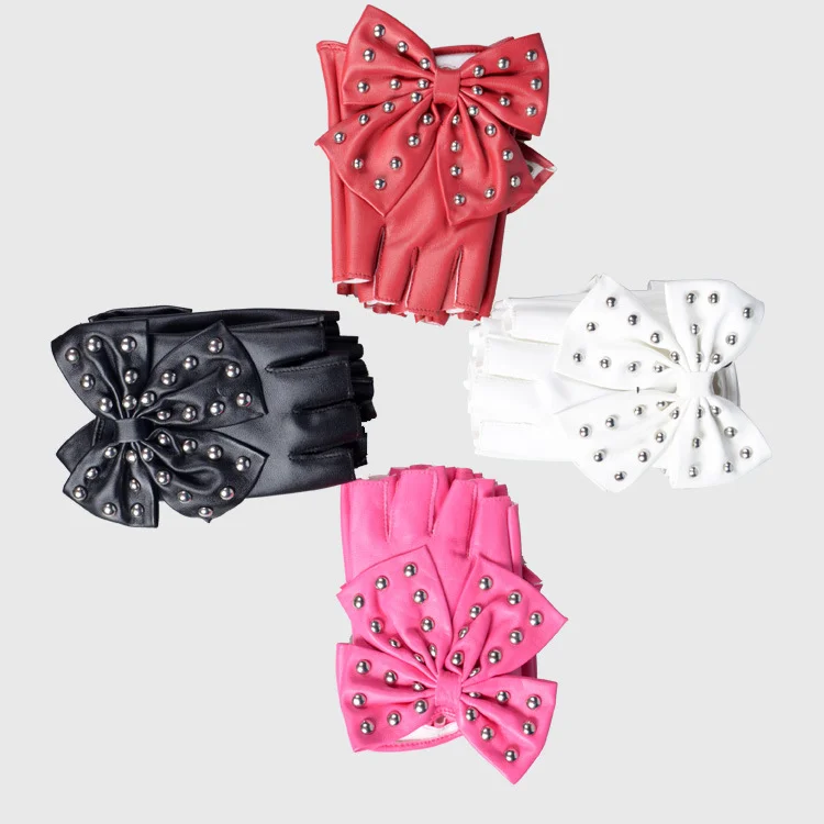 Rivet and Bow Half Finger Gloves