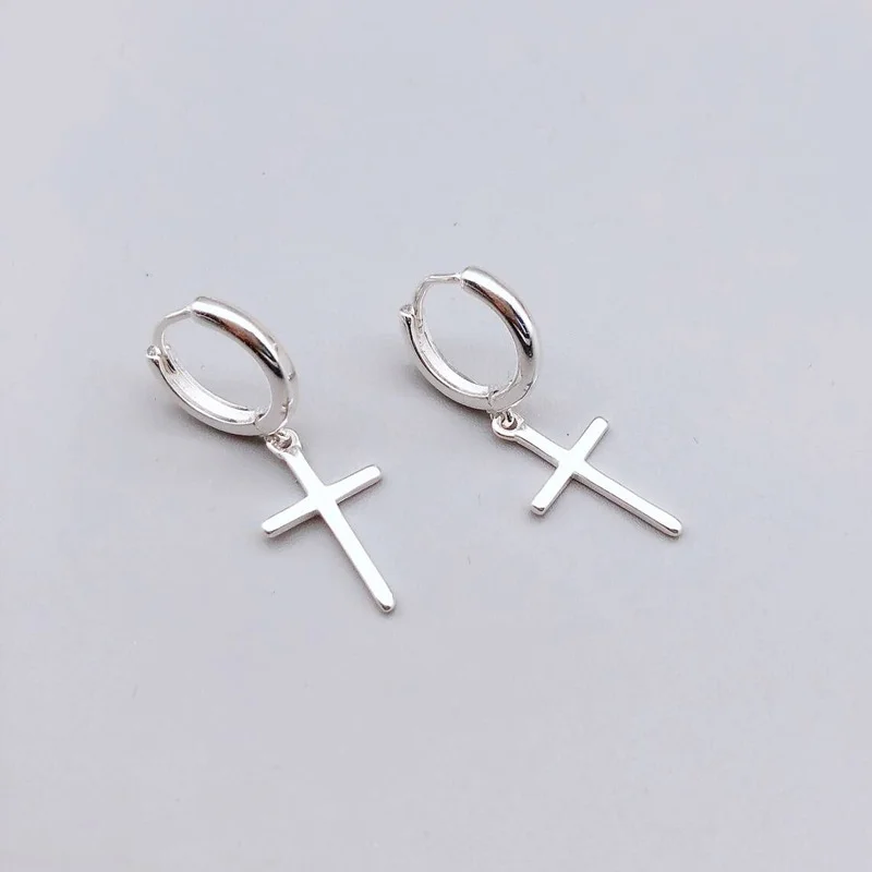 Silver-Tone Cross Drop Earrings
