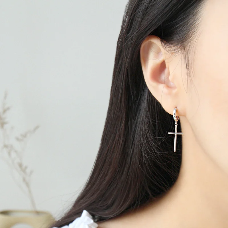 Silver-Tone Cross Drop Earrings