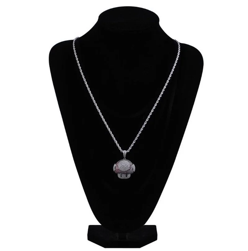 Iced Mushroom Pendant Necklace