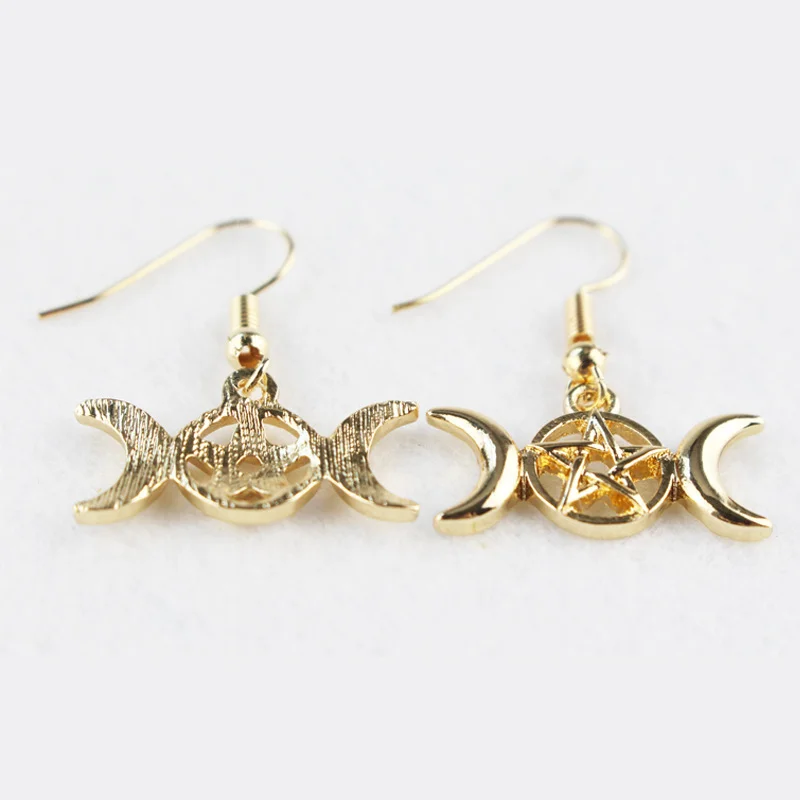 Triple Moon Pentagram Earrings