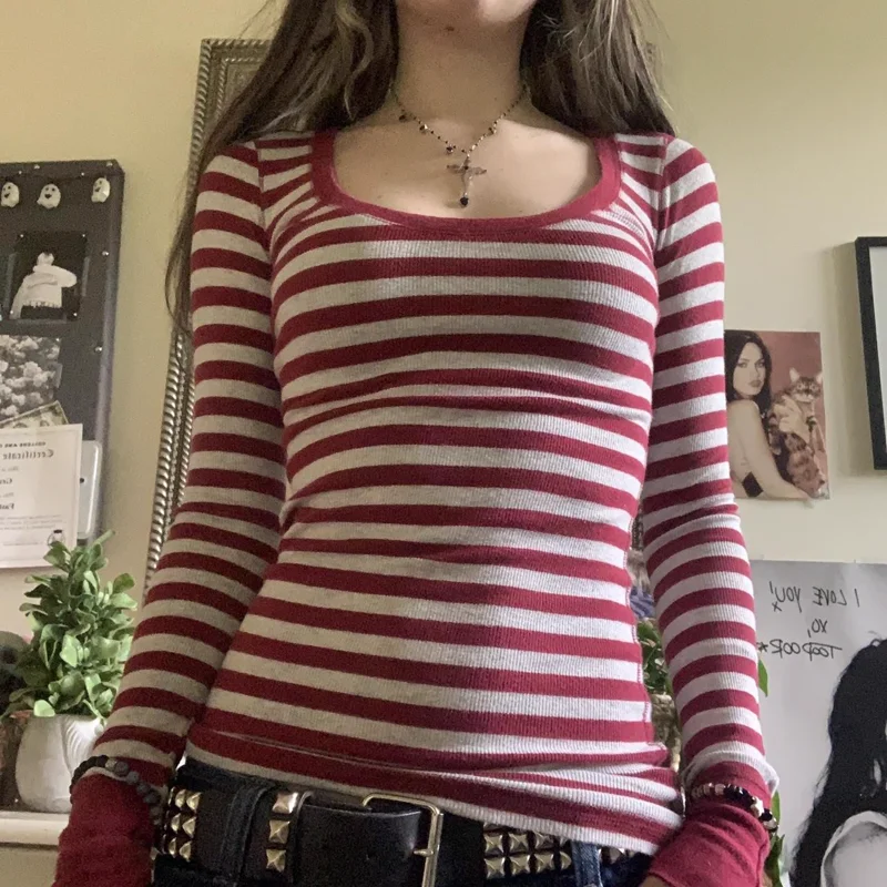 Striped Scoop Neck Long Sleeve Top