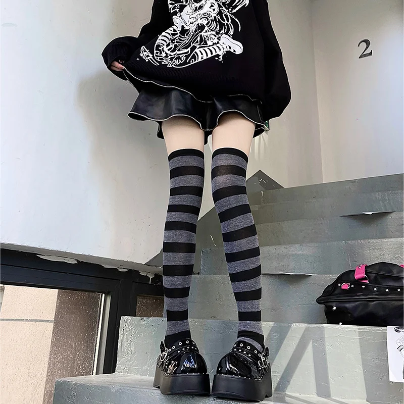Y2K Striped Thigh High Socks
