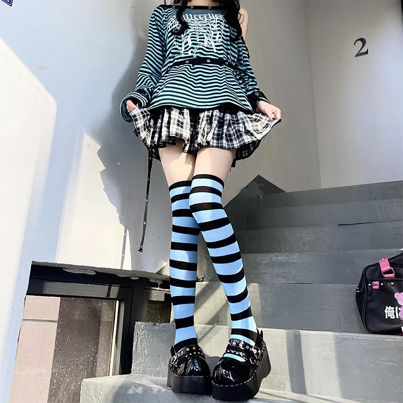 Y2K Striped Thigh High Socks